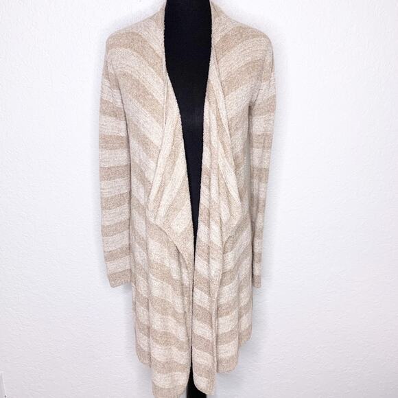 Barefoot Dreams tan cream striped Bamboo Chic Lite open cardigan size S/M - Picture 1 of 12